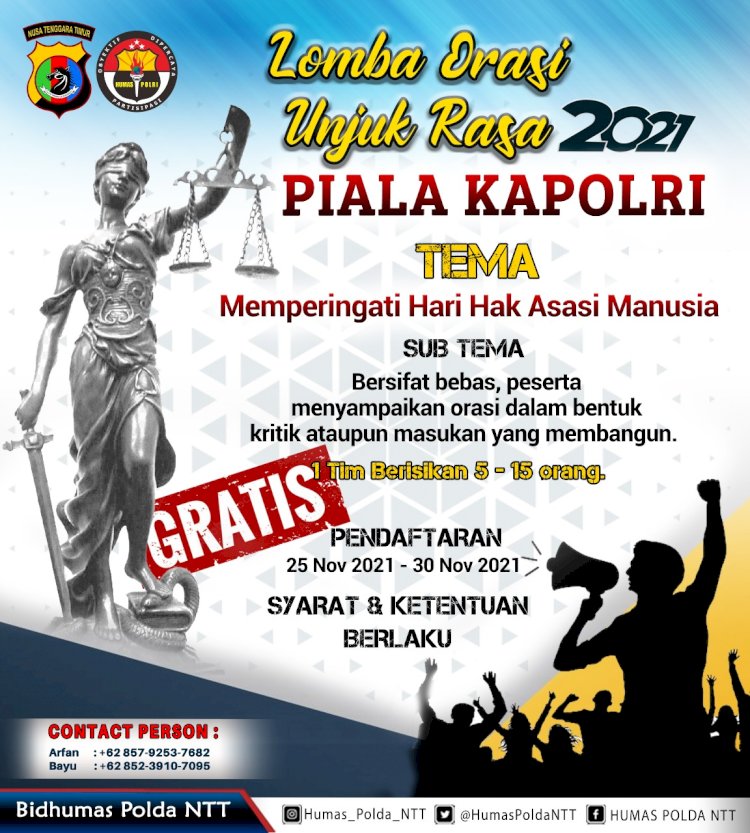 Perebutkan Piala Kapolri, Polda NTT Buka Pendaftaran Lomba Orasi Unjuk Rasa 2021