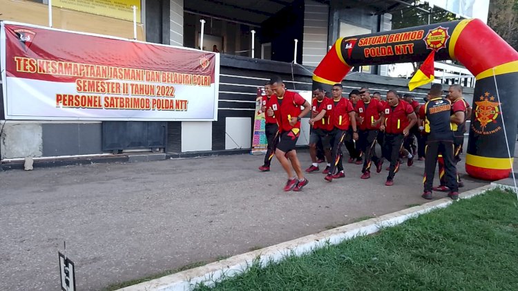 Satuan Brimob Polda NTT Laksanakan Tes Kesamaptaan Jasmani Dan Bela Diri Polri Semester II Tahun 2022