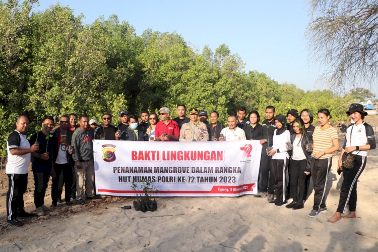 Rayakan HUT Humas Polri ke-72, Humas Polda NTT dan Wartawan Tanam 100 Pohon Mangrove