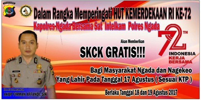 Pembuatan SKCK digratiskan bagi masyarakat yang lahir tanggal 17 Agustus