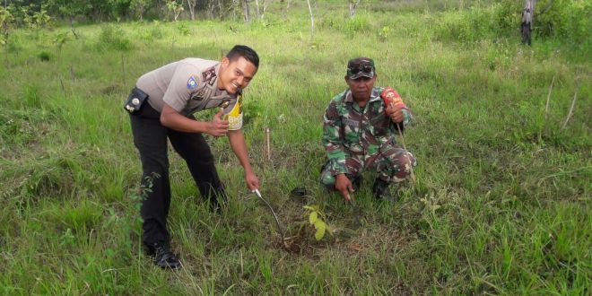 Bersama Babinsa dan Pramuka, Brigpol Paul Dimu Laksanakan Kegiatan Peduli Lingkungan Hidup