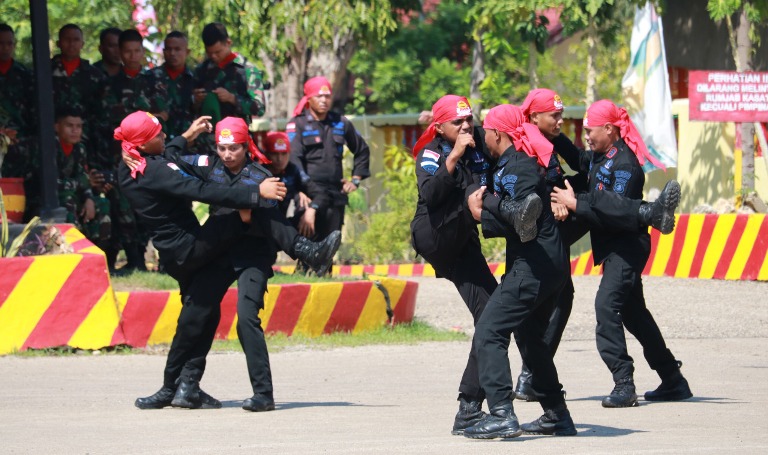 Atraksi Beladiri Tarung Drajat dan Bongkar Pasang Senjata Meriahkan HUT Brimob ke 73