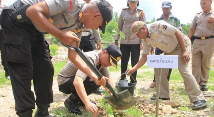 Sebagai Upaya Hijaukan Lingkungan, Polres Belu Tanam Ratusan Anakan Pohon