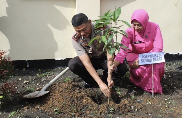 Polri Peduli Penghijauan | Penanaman Pohon Mangga oleh Kapolres Sumba Barat yang Diikuti Seluruh Jajaran